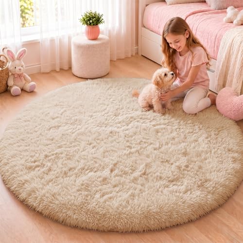 Beige Round Rugs for Bedroom (5 Ft Round / Beige)