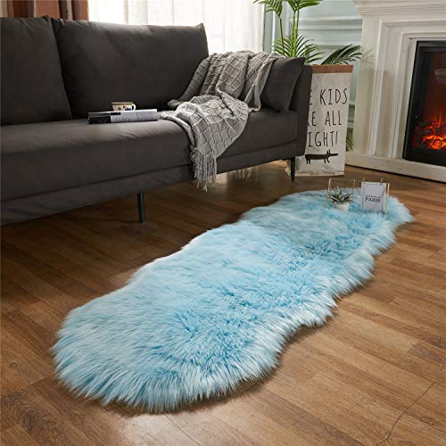 Ultra Soft Fluffy Shaggy Area Rug Faux Fur Rug Chair Cover Seat Pad Fuzzy Area Rug for Bedroom Floor Sofa Living Room (Sky Blue / 2' x 6' (Sheepskin))