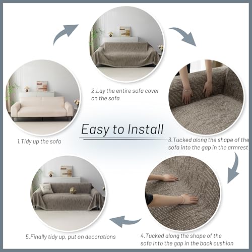 Couch Covers for 2 Cushion Couch Sectional Sofa (71" x 102" / 9# Lines Sand)