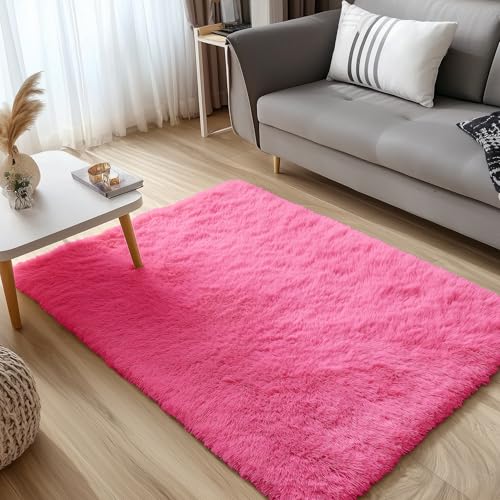 3x5 Machine Washable Small Bedside Rug (3x5 Ft / Hot Pink)