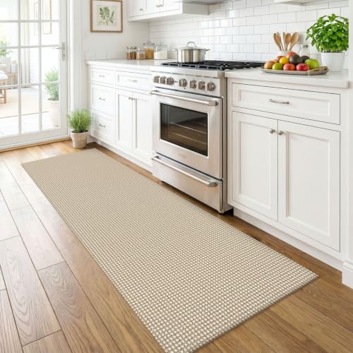 Runners for Hallways 2x6 ft Washable Kitchen Runner Non Slip Rubber Backed Hall Runners Cotton Entryway Runner Rugs for Indoor Backdoor Bedroom Kitchen (Ivory Beige / 2' x 6' (Runner))