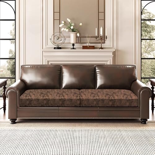 Leather Look Couch Cushion Covers Sofa Seat Slipcovers Sets Couches Furniture Protector for Sectional Armchair Loveseat Pets Kids Stretch Spandex Fabric (2 Cushion Sofa / Dark Brown)