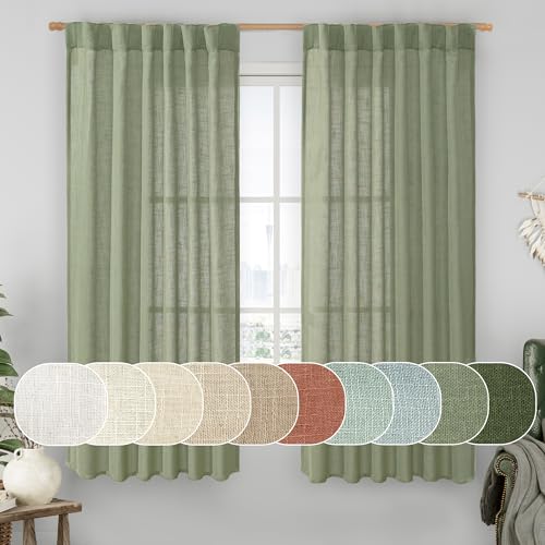 Sage Green Linen Curtains 63 Inch for Bedroom (Sage Green / 52"W x 63"L (Pack of 2))