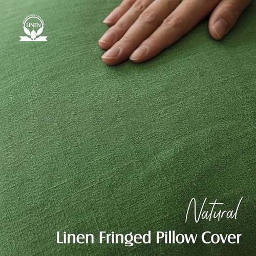 Decorative Linen Fringe Throw Pillow Covers 20×20 Forest Green (20" x 20" (Pack of 2) / Forest Green)