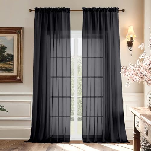 Voile Sheer Black Curtains (59"W x 96"L (Pack of 2) / Black)