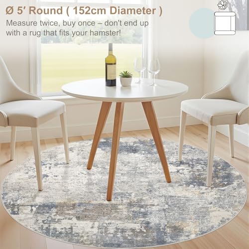 5ft Round Area Rug Living Room Rugs (Blue Grey / 5' (Round))