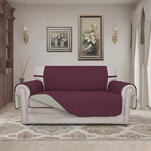 Reversible Couch Cover (Wine/Beige / Medium Loveseat)