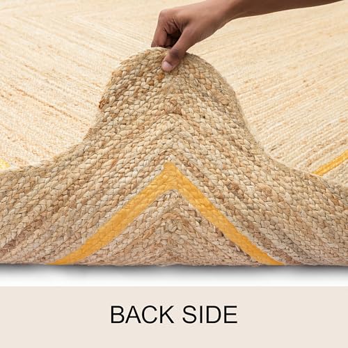 Wave Scalloped Jute Rug Entryway Natural Boho Area Rug Yellow 3'x3' (3'x3' / Yellow)