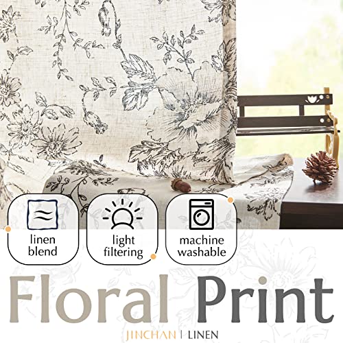 Vintage Floral Linen Curtains 63 Long for Living Room 2 Panels (Black on Beige / 38"W x 63"L (Pack of 2))