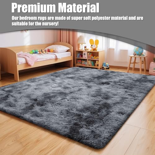 8x10 Fluffy Area Rugs for Living Room (Mottling Black / 8' x 10' (Rectangular))
