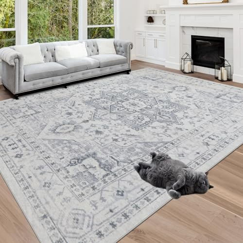Washable Rugs 8x10 Area Rugs for Living Room (8' x 10' (Rectangular) / Grey/Cream/White/Light Blue)