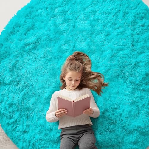 Teal Blue Round Rugs for Bedroom (6 Ft Round / Teal Blue)
