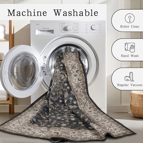 8x10 Washable Area Rugs for Living Room (8' x 10' (Rectangular) / Black-navy-gold-beige)