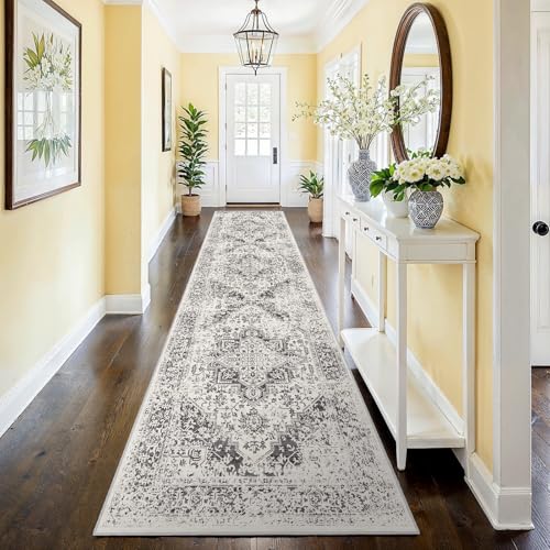2'6"x12 Washable Runner Rug (Distressed Grey / 2'6" x 12' (Runner))