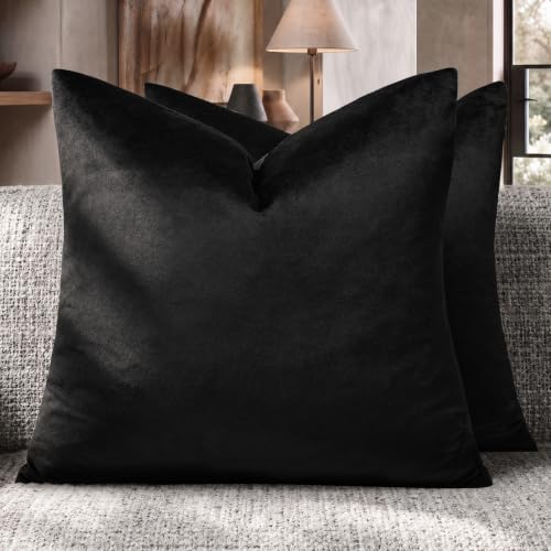 Black Velvet Pillow Covers 24x24 Decorative Pillows Pack of 2 (Black / 24" x 24" (Pack of 2))