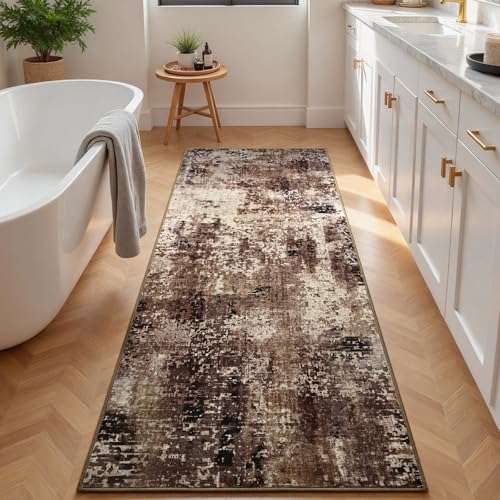 2x6 Brown Rug Runners for Hallways Kitchen Runner Rug Non Slip Washable Coffee Long Runner Rugs with Rubber Backing Soft Abstract Carpet Runner for Bedroom (Brown / 2' x 6' (Runner))