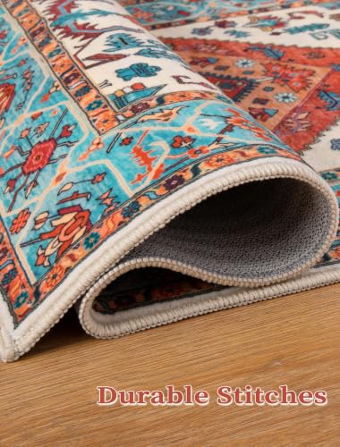 2x6 Washable Non Slip Boho Runner Rug for Hallway (Orange/Multi / 2' x 6' (Runner))