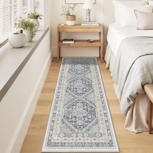 Kitchen Runner Rug Non Slip Washable Rugs 2.5x8 (Blue/Beige / 2'6" x 8' (Runner))