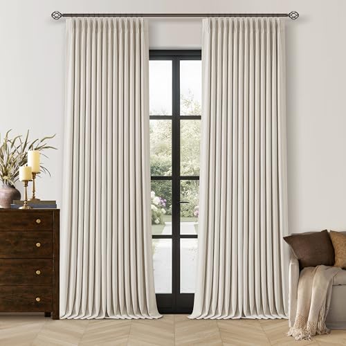 92 Inch Long Pinch Pleated Blackout Curtains Natural for Bedroom (Natural / 40"W x 92"L (Pack of 2))