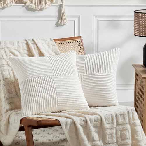 2 Packs Cream White Samll Decorative Throw Pillow Covers 12x12 Inch with for Couch Bed Sofa (Cream White / 12" x 12" (Pack of 2))