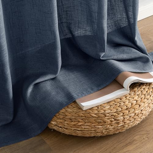 Navy Blue Linen Curtains 52x54 Inch 2 Panels for Bedroom Living Room (52"W x 54"L (Pack of 2) / Navy Blue)