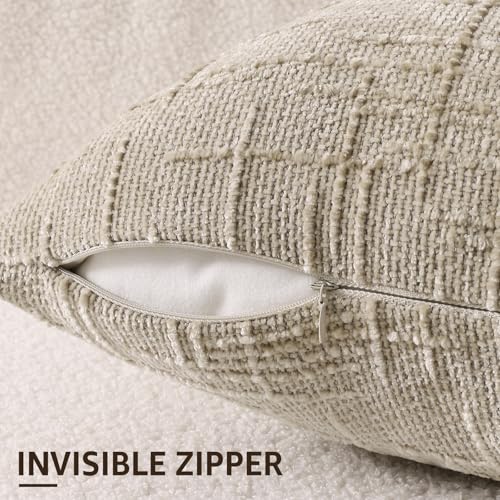 Textured Chenille Throw Pillow Covers 24x24 Set of 2 Light Brown (Light Brown / 24" x 24" (Pack of 2))