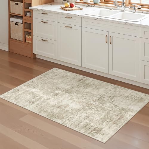 2x3 Abstract Washable Rugs for Kitchen (Beige/Gray / 2' x 3' (Rectangular))