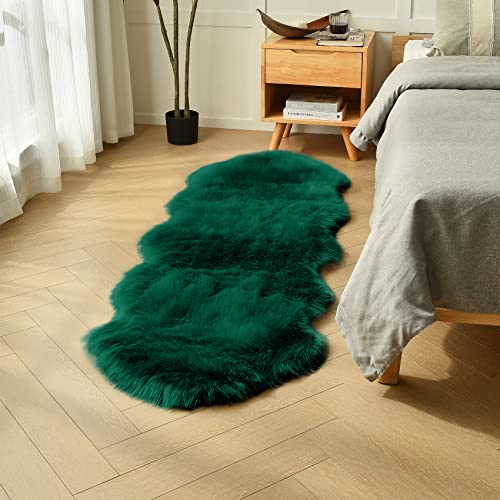 Emerald Green Faux Sheepskin Runner Rugs 2x6 ft (Emerald Green / 2' x 6' (Runner))
