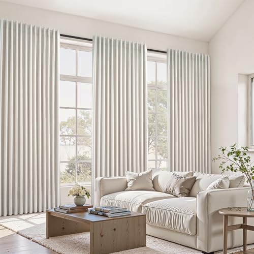 Extra Wide 100 Inch Length Blackout Curtains & Drapes 96 Inches Long 2 Panels Set for Sliding Glass Doors Modern Pleated Linen Blend Heavy Floor to Ceiling Large Window Drapes (Birch / 100"W x 96"L (Pack of 2))