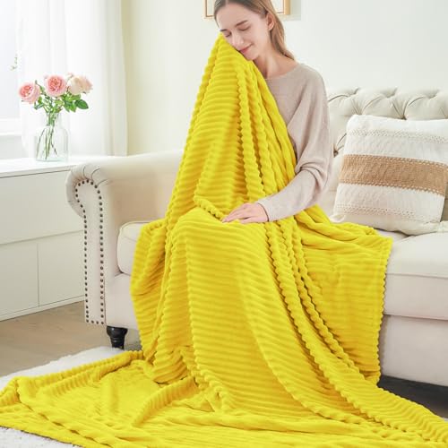 3D Ribbed Jacquard Yellow Fleece Twin Blanket for Bed (Yellow / Twin(60"x80"))