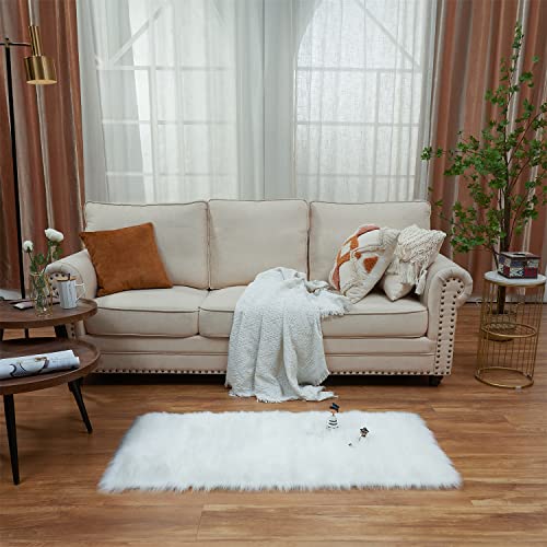Ultra Soft Fluffy Shaggy Area Rug Faux Fur Rug Chair Cover Seat Pad Fuzzy Area Rug for Bedroom Floor Sofa Living Room (White / 2' x 4' (Rectangular))