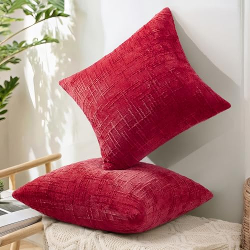 Textured Chenille Throw Pillow Covers 18x18 Set of 2 Red (Christmas Red / 18" x 18" (Pack of 2))
