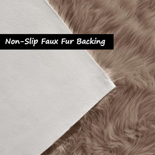 Circle Sheepskin Rug 5ft Round Fluffy Fuzzy Furry Carpet for Bedroom Living Room Shaggy Washable Soft (5' (Round) / Beige)