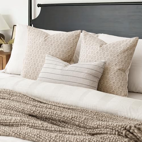 Decorative Floral Print Throw Pillow Covers 18×18 Ivory Beige (18" x 18" (Pack of 2) / Biscotti Beige)