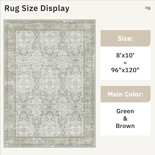 8x10 Area Rugs Large Washable Living Room Rug Non (Green/Brown / 8' x 10' (Rectangular))