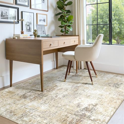 Washable 4'x6' Abstract Area Rug for Living Room Neutral Brown (Gray/Neutral Brown / 4' x 6' (Rectangular))