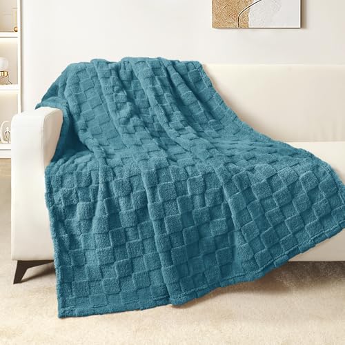 3D Checkered Fleece Throw Blanket for Couch (Slate Blue / Throw (50"x60"))