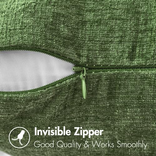 Soft Chenille Throw Pillow Covers Moss Green 20x20 Inch Pack of 2 (20" x 20" (Pack of 2) / Moss Green)