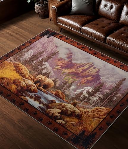 Washable Mountain Bear Area Rugs 4x6 (Mountain Brown Bear / 4'x6' (Rectangular))