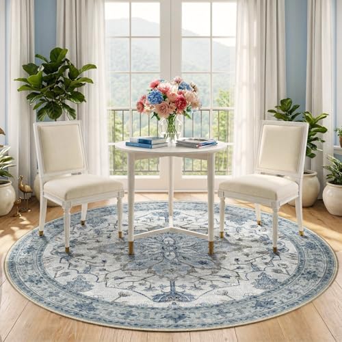 Washable Area Rug (Blue/White/Gray / 5' (Round))