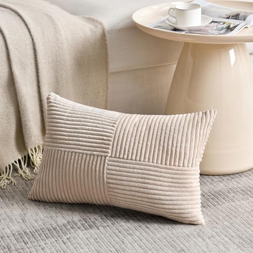 2 Packs Tan Long Lumbar Decorative Throw Pillow Covers 16x24 Inch for Couch Bed Sofa (Tan / 24" x 16" (Pack of 2))