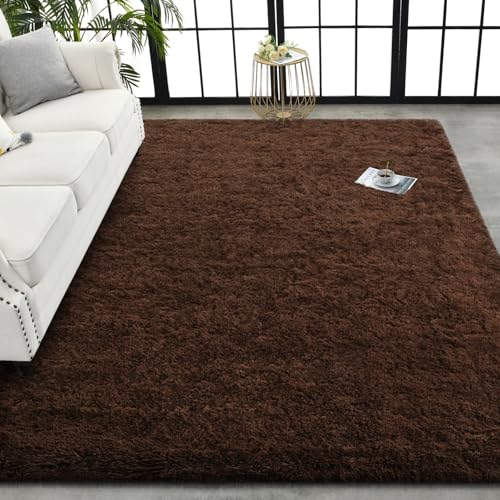 Super Soft Shaggy Rugs Fluffy Carpets (8' x 10' (Rectangular) / Brown)