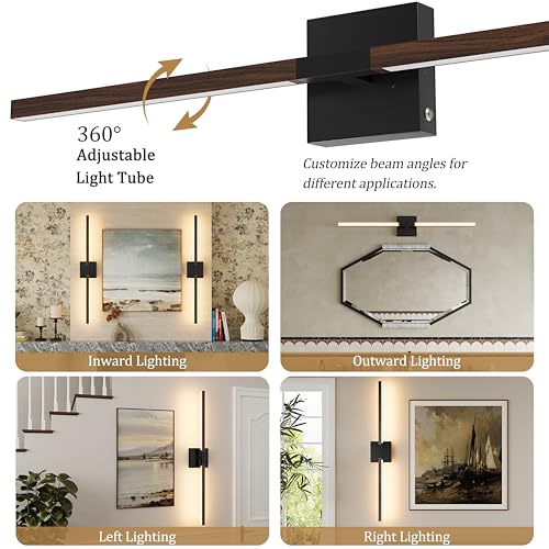 Black Walnut Rechargeable Wall Sconce with Remote Control 40 Inch (Black & Walnut / 40 Inch(2 Pack))
