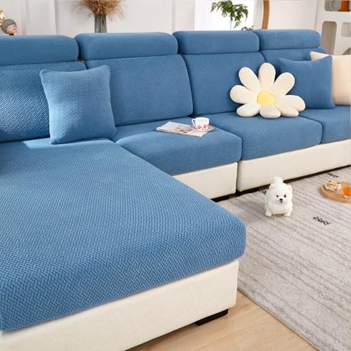 Sofa Covers Couch Covers for Sofa Pet Friendly Couch Cushion Covers Universal Sofa Covers Washable Stretch Slipcovers for Sectional Sofa (Texture Blue / Extra Large Single Seat Cover)