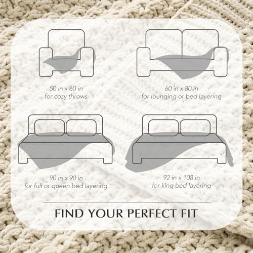 HOME Chunky Chenille Knit Throw Blanket (Beige / 90" X 90")