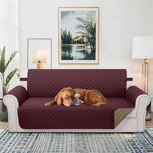 Reversible 4 Seater Sofa Cover (Burgundy/Camel / Sofa Xxl - Xxl Large (91"))