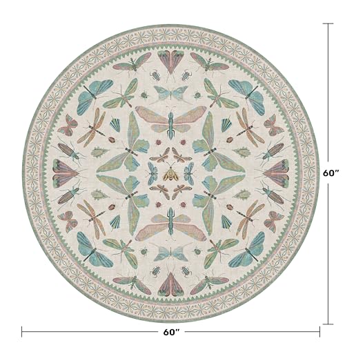 Insect Light Green 5ft Round Area Rug for Living Room (5' (Round) / Beige Green)