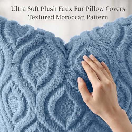 Faux Fur Plush Soft Blue Throw Pillow Covers 16x16 Set of 2 (16" x 16" (Pack of 2) / Blue)