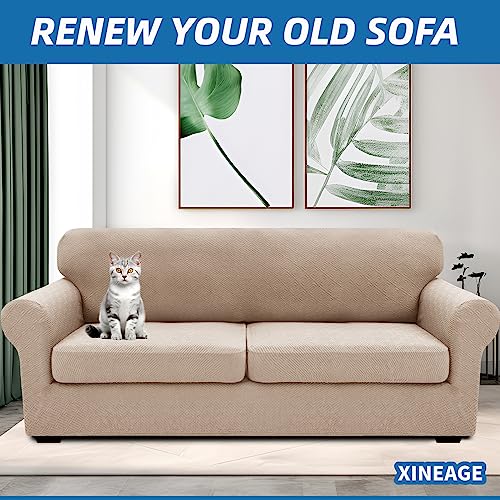 3 Piece Stretch Sofa Cover (71"-91"(2 Cushions) / Khaki)