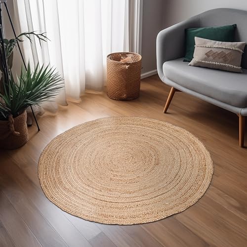 Jute Braided Woven Kitchen Rug 3 Feet Round (3' (Round) / Natural)